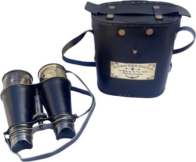 #ad Binocular Victorian Marine Brass Leather Antique Case London Ant Replica 1915 $78.99