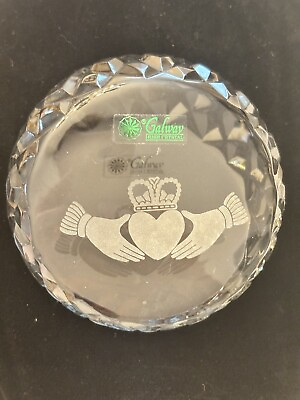 #ad Clear Irish crystal Claddagh Ring laser etched paper weight in Original box. $36.00
