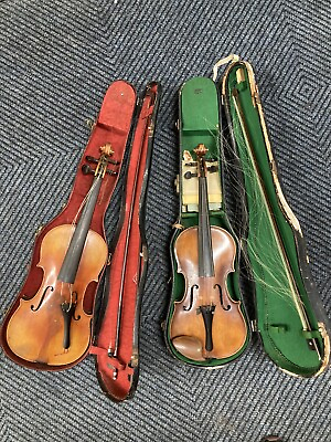 #ad 2 Antique Violins Copy Antonius Stradiuarius Faciebad Anno 1721Germani With Case $600.00