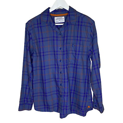 #ad REI Women#x27;s Outdoor Blue amp; Orange Plaid Long Sleeve Button Up Shirt Small $15.00