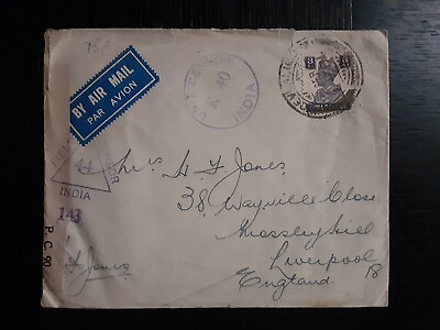 #ad Antique Cover WW2 1940s India Censored Airmail To Liverpool England $9.99