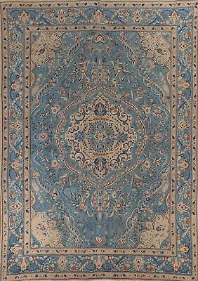 #ad Overdyed Blue Tebriz Vintage Area Rug 10x13 Handmade Wool Living Room Carpet $1599.00