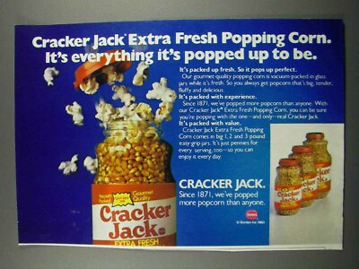 #ad 1983 Cracker Jack Extra Fresh Popping Corn Ad $19.99