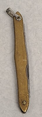 #ad Vintage COLONIAL PROV Pocket Knife Engravable Gold tone Super slim $15.00