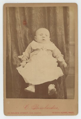 #ad Antique Circa 1880s Cabinet Card Adorable Little Baby Bombardier N. Adams MA $9.99