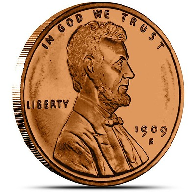 #ad 1 oz Copper Round 1909 S VDB Lincoln Wheat Cent $2.10