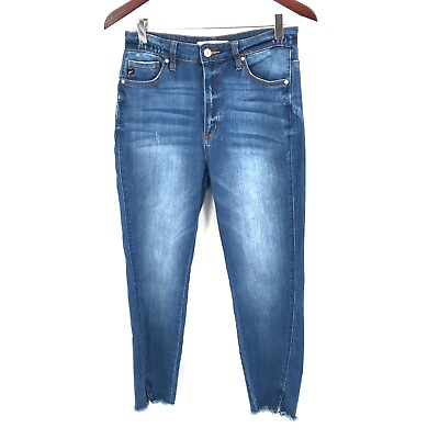 #ad KanCan skinny estilo cotton blend denim ankle zip frayed raw hem blue 9 28 $30.00