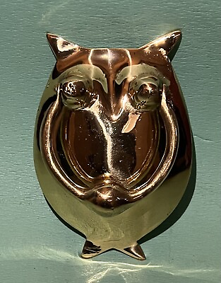 #ad Brass Owl Door Knocker Heavy Duty Gold Colored Made In Hong Kong MCM $34.25