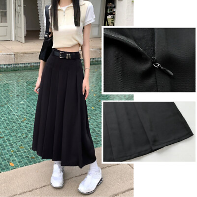 #ad Ladies Midi Pleated Skirt A line High Waist Preppy Style Working Business Formal $23.65