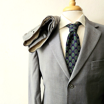 #ad Michael Kors Suit 2 Piece Men#x27;s 42L Long 33W x 33L Gray Striped 3 Button Euc $59.95