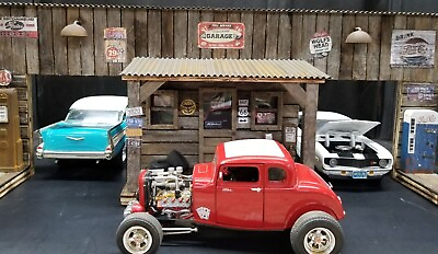 #ad FULL SERVICE GARAGE 2 BAY DIORAMA DISPLAY FOR YOUR CARS 1:18 HAND CRAFTED NEW $179.95
