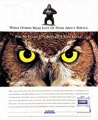 #ad Coldwell Banker Vintage Print Ad 1996 Gorilla Owl Retro 90#x27;s Full Page Advertise $10.97