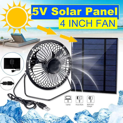 #ad Solar Powered Fan Portable Mini Ventilator Greenhouse Pet Dog Chicken House Cool $15.00