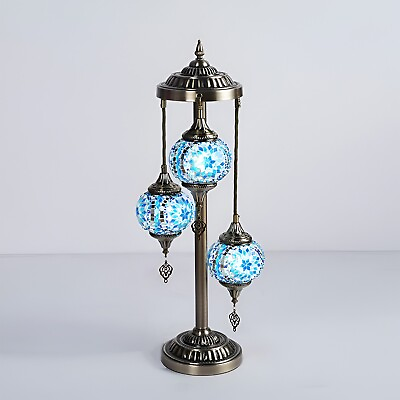 #ad Moroccan Night Lamp Mosaic Turkish Light Three Tier Lantern Ice Blue Handmade $179.00