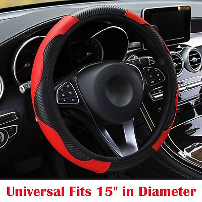 #ad Universal 15#x27;#x27; 38cm Leather Car Steering Wheel Cover Anti slip Accessories Black $8.98