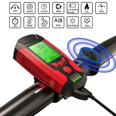 #ad 3 in 1 350LM COB Bike Light USB Horn Lamp Speed Meter LCD Screen 5 Modes $30.30