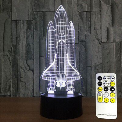 #ad 3D Space Rocket Night Light 7 Color Changing With Remote Control Desk Lamp $12.97