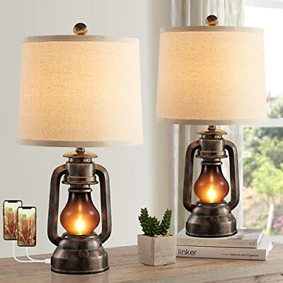 #ad #ad Farmhouse Lantern Table Lamps for Living Room Set of 2 Vintage Bedroom Resin $152.29