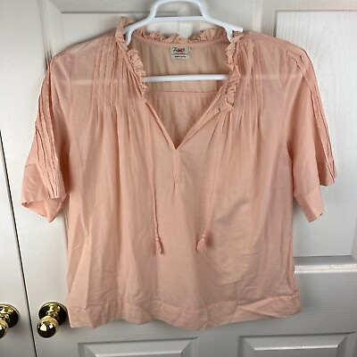 #ad Women#x27;s Faherty Arcadia Popover Top Short Sleeve Peach Pink Large L Tassels $32.97
