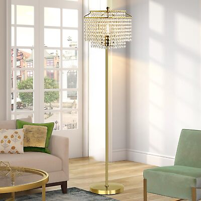 #ad #ad Crystal Floor Lamp Elegant Standing Lamp with On Off Foot Switch Double Lay... $85.70