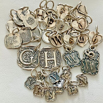 #ad Vintage Sterling Silver Charms Initial Waxing Poetic Seal Insignia Letter Hearts $24.95