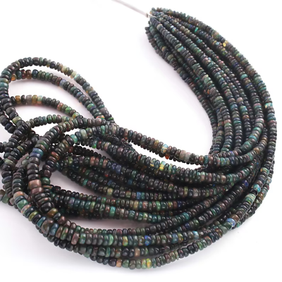 #ad 1 Strand Black Ethiopian Opal Briolette Rondelle Shape Smooth Beads 16 Inches $23.29