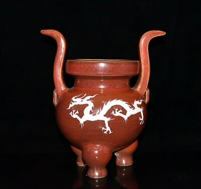 #ad 11.4quot; china antique yuan dynasty porcelain dragon phoenix pattern Incense burner $248.99
