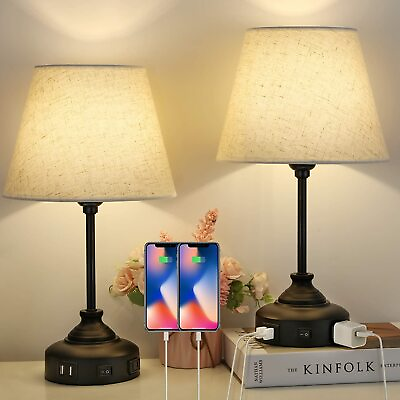#ad Bedroom Bedside Lamps Table Desk Lamp Set of 2 with Dual USB Port and AC Outlet $47.99