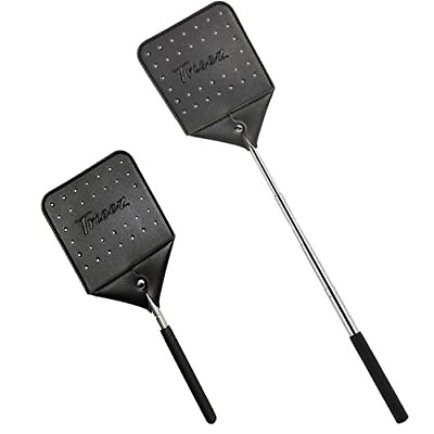 #ad Heavy Duty Sturdy Leather Fly Swatter Extendable Stainless Steel Long Handle $9.22