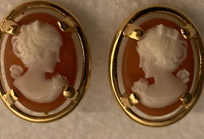 #ad Vintage Cameo Earrings NAPIER Screw Backs Adjustable amp; Clip on Gold tone Signed $19.99