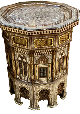 #ad Handmade Wooden End Table Carving Wood Table Home Decor Mother of Pearl Inlay $7342.50