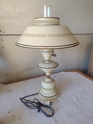 #ad Vintage FRENCH COUNTRY Table Lamp Gold Metal Tole Shade Portable $85.00