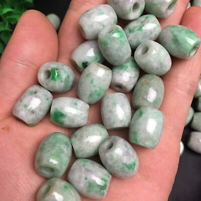 #ad 10PCS Natural Grade A Jade Jadeite Bead DIY Floating Green Oval Loose Pendant $28.99
