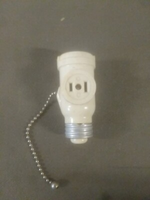 #ad Vintage white with Pull Chain Lamp dual 2 prong Plug and light socket BIN#00C $7.23
