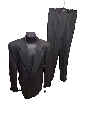 #ad Andre Villard Men’s 42L Green Wool Double Breasted Peak Lapel Blazer Pant Suit $58.99