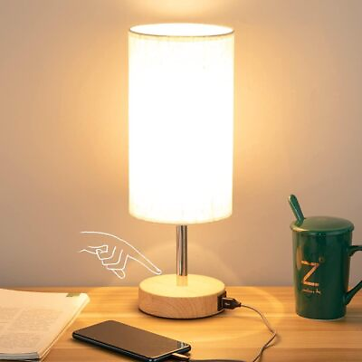#ad Bedside Table Lamp with USB Port Touch Control for Bedroom Wood 3 Way Dimma... $32.14