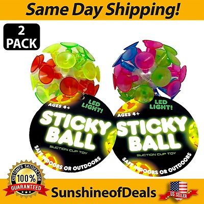 #ad 2quot; Inch Suction Cup Sticky Ball Fidget Stress Relief Toy LED Lights Up 2 Pack $6.99