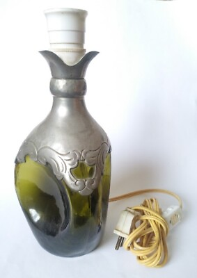 #ad Vintage Stand Green Bottle Handmade Lamp 60s Denmark $95.00