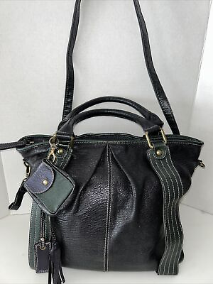 #ad L. INCONTRO Made Italy Leather Shoulder Bag Purse Color Black Green $32.00