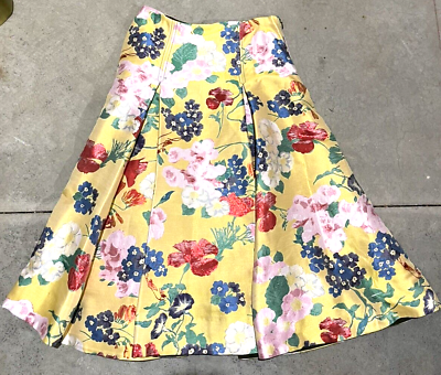 #ad $3950 Valentino Romantic Garden Brocade Yellow Floral Midi Skirt US 2 4 IT 40 $1323.07