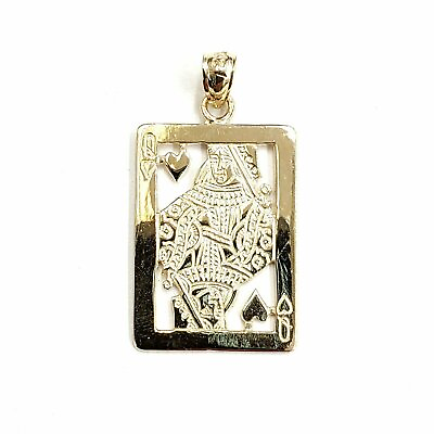 #ad 14k yellow Gold Queen of hearts Pendant playing card gambling fine jewelry 3.7g $265.00