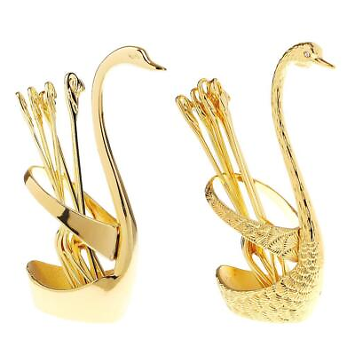 #ad Creative Alloy Swan Table Kitchen Fruit Food Fork with Base Holder Set $15.72