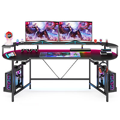 #ad 75quot; Gaming Desk PC Computer Desk Workstation with Led Light and Monitor Shelf $170.18