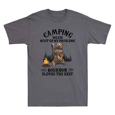 #ad SALE Bear Camping Solves Most Of My Problems Bourbon Solves The Rest T Shirt $9.99