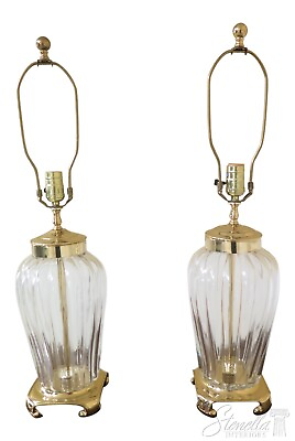 #ad LF31195EC: Pair Brass amp; Glass Decorator Table Lamps $395.00