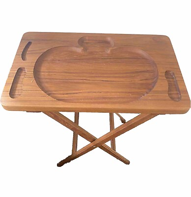 #ad 1960’s Danish Modern ESA Denmark Stabed Teak Folding Carving Stand Table $275.00