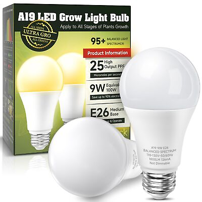 #ad Grow Light Bulbs 100W Equivalent Plant Light Bulbs Full Spectrum A19 9W LED G... $19.65