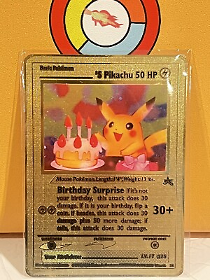 #ad Pikachu Birthday Surprise Gold Metal Pokémon Card Collectible Gift Display $9.99