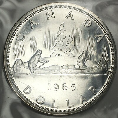 #ad 1965 Canada 1 Dollar 80% Silver UNC in Mint Cello KM#64 CA01D65 $25.02