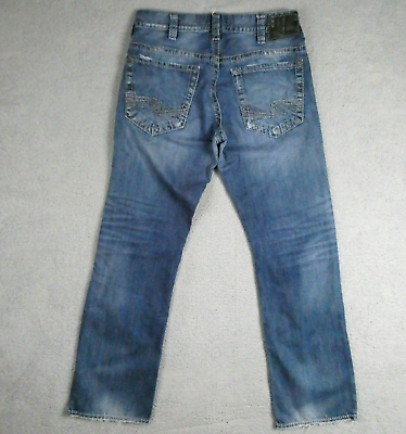 #ad Silver Gordie Jeans Mens Straight 32 x 34L Distressed Cotton Denim Relaxed Tall $26.50